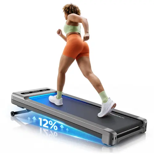 MERACH UltraWalk W60 Under Desk Compact Treadmill, 3.5HP Strong Walking Pad with 12% Incline, 400LBS Capacity, Bluetooth Speaker & Remote Control for Home Fitness Use
