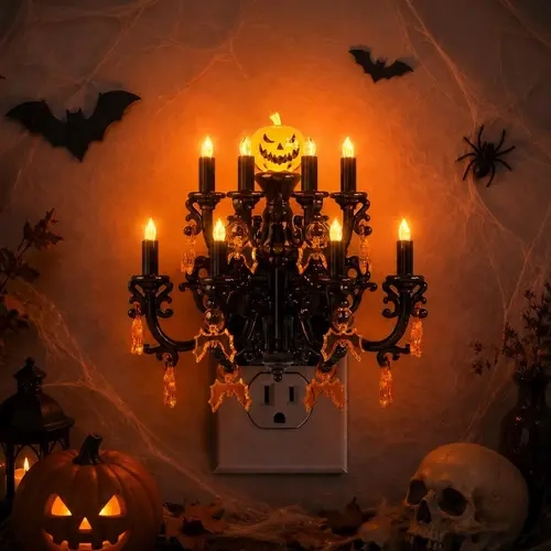 [Halloween Gift] Spooky Chandelier Night Light, 1W Plug-in Dusk to Dawn Sensor, Amber Glow, Vintage Gothic Decor for Home, Hallway & Bedroom SohoChic