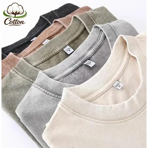 【TikTok Shop Deals】5-Pack Men‘s Cotton T-Shirts, Vintage Washed Short Sleeve Tees, Soft Breathable Summer Outfits & Perfect Guys Gifts, Basic Crewneck for Casual Streetwear and Daily Wear
