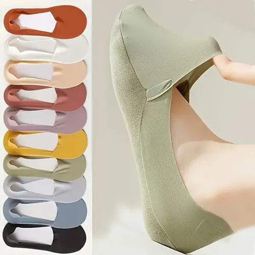 Women's 10 Pairs Below the Ankle No Show Liner Socks, Breathable Polyester Knit, Cushioned Anti-Slip Grip Sponge Bottom, Easy-to-Wear Casual Socks for Everyday Basic Use, Cushioned Anti-Slip No Show & Liner Socks