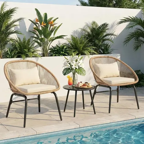 LAUSAINT HOME 3-Piece Patio Conversation Bistro Set, all-weather outdoor wicker furniture with two wide chairs and a coffee table, perfect for porch, backyard, and balcony (linear/diamond weave design).,summerwins