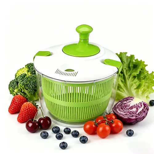 5L Plastic Salad Spinner with Bowl & Colander - Manual Locking Lid Fruit & Vegetable Washer, No Battery Needed Meal Prep Utensil, Sturdy Multifunction Strainer for Pasta & Fries, Fruit Washing Salad Spinners