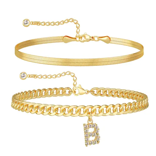 Dearmay Gold Initial Anklets for Women 14K Gold Plated Ankle Bracelet with Letter Pendant Waterproof Adjustable Anklet Set Stackable Personalized Jewelry Summer Beach Accessories Gift for Girls, Costume Jewelry, Personalized Jewelry Gift