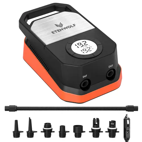 ETENWOLF S4 20 PSI Electric SUP Pump, Portable 12V Car Power Plug Air Inflator with Quick Inflate, Deflation Mode Helps Pack Faster, Auto-Off for SUP Paddling & Inflatable Gear, Camping Tool