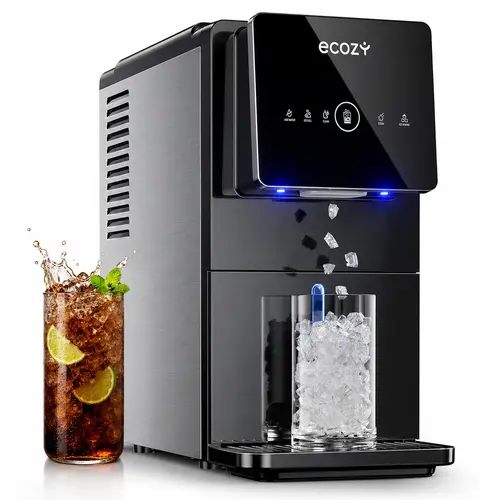 ecozy Nugget Ice Maker & Dispenser Self-Cleaning & Ultra-Quiet, 40lbs/24H, 10Mins Quick Ice Makeup 40lbs Sonic Storage Touchless Ice Dispenser for Kitchen Office Bar Party