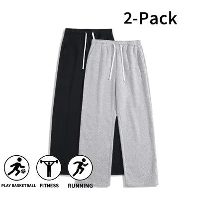 2-Pack Fall & Winter Styles Men’s Straight-Leg Athletic Sweatpants, Elastic Drawstring Loose-Fit Pants for Basketball, Fitness, Running & Streetwear