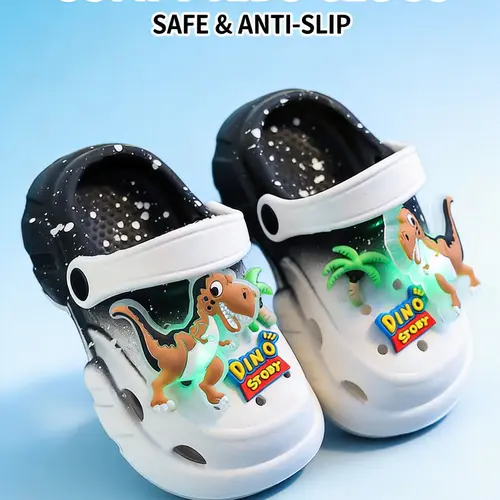Summer Glow-In-The-Dark Dinosaur Slippers, Fun Slippers, Lightweight Hollow Out Soft Sandals, Unisex Kids' Comfortable Footwear