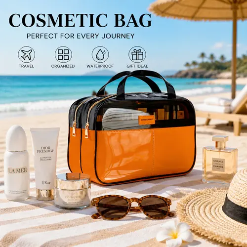 GORISGARMO Clear Toiletry Bag, Double-layer Travel Toiletry Bag Carry on Travel Accessories Bag, Water Repellent Makeup Cosmetic Bag for Women tiktokshopbacktoschool,back to school,back to school haul
