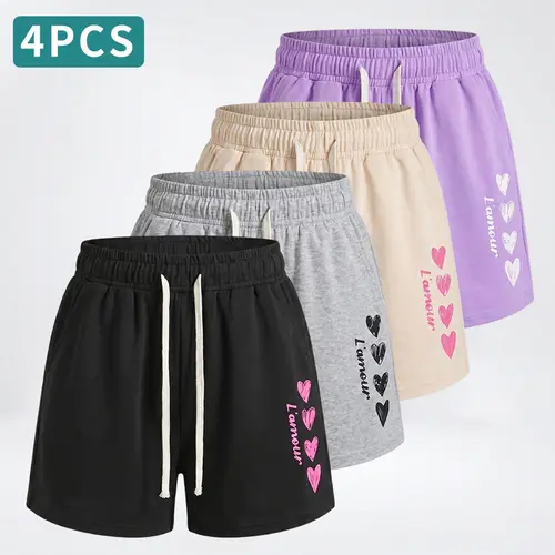 Women's 4-Pack Graphic Fitness Shorts, 95% Polyester Lightweight Athleisure Casual Shorts for Gym, Running Yoga Activities
