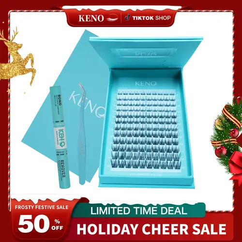 Keno Glue-On Lash Clusters Kit – DIY Lash Extensions with Bond, Waterproof, 3–7 Day Hold, Soft & Weightless Fluffy Lash Segments