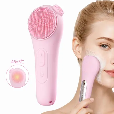 Cotsoco Facial Cleansing Brush with Heat & Vabration, Skin Massager Electric Silicone, Electric Facial Cleanser for Deep Cleansing, Gifts for Men Women, Mother's Day Father's Day, Summervibes