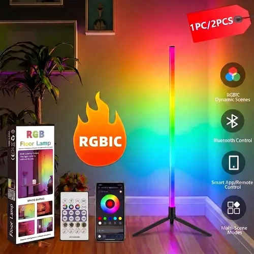 1PC/2PC (2 Pack) RGB Smart Floor Lamp, Minimalist USB Powered Color Changing LED Corner Light with Music Sync, App & Remote Control, Relaxation Smart Ambient Lighting for Bedroom, Room Decor