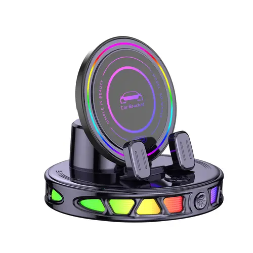 Car Phone Holder - 360° Rotating Automatic Wireless Charger with Adjustable Auto-Locking Gravity Linkage, RGB LED Light-Up Touch Control, Vacuum Suction Car Interior Accessory for Dashboard & Windshield, Compatible with iPhone & Android