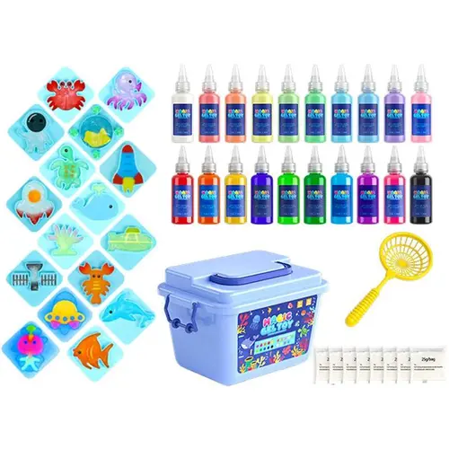 Aqua Water Gel Craft Kit for Kids, DIY Squishy Maker Toy with 16 Animal Molds, 20Colors & Glitter Gel, Creative Sensory Gift Ages 4-8，DIY Water Gel Squishy Craft Kit