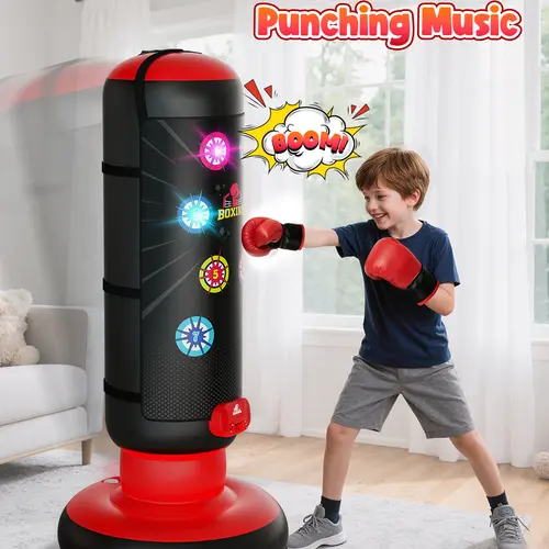 Hope rock Kids Punching Bag Set with Boxing Gloves, Music & Light Up Score Counter, 4-Mode Interactive Boxing Toy for Boys Girls Ages 4-12
