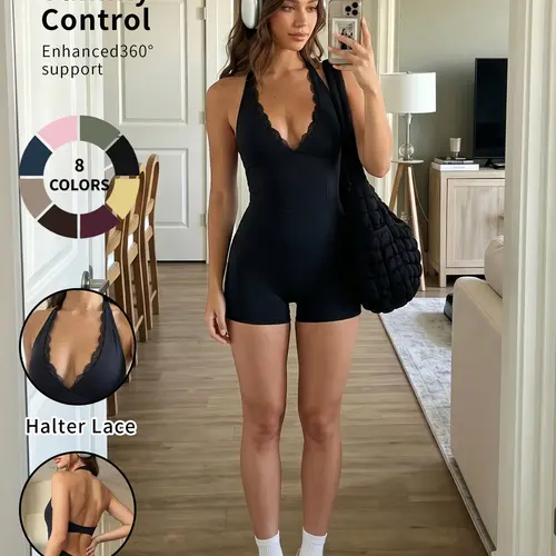 Women's Sleeveless Sporty Jumpsuit, Backless Slim-Fit Yoga Pants, All-Seasons Fashion, Perfect for Shopping, Dates, Coffee Shops