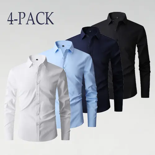 Men's 4-Pack Multi-Color Oxford Dress Shirts, Chic Long Sleeve Button-Down, Year-Round for Business Casual & Formal Wear, Basics, Business Wear, Casual Chic, Oxford Fabric, M, From Office Days To Dinner Plans, Cuffed Sleeves, Four Shirts Keep Rotation Eas