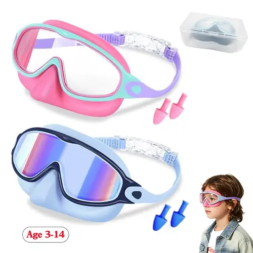 2-Pack Swimming Goggles, Kids Swimming Goggles with Nose Clip, Anti-Fog UV Protection, Leak-Proof, Wide Vision, Ages 3-14, Water Sports & Outdoor Fun, Swim Goggles Set, Pool Goggles, Kid Goggles For Swimming