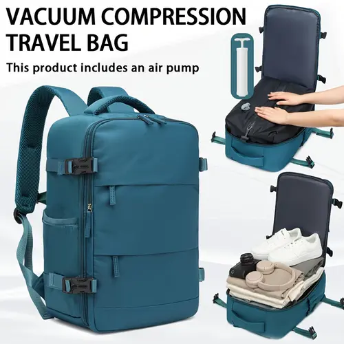 Hiking Backpack Travel Vacuum Compression Luggage Set, Carryon Backpack for Travel, Multi-Compartment Commuter Backpack, Large Capacity Business Laptop Bag, Lightweight Laptop Backpack, Multifunctional Travel Backpack, Includes Pump