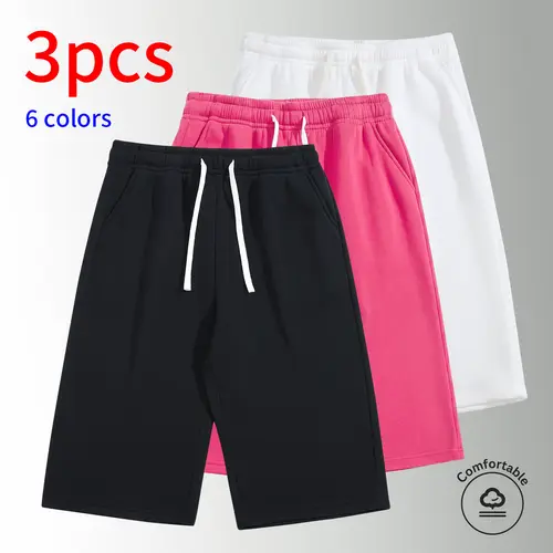 3-Pack . Men’s 3/4 shorts with drawstring waistband; athletic shorts, running shorts, casual shorts—summer minimalist solid colors that are easy to match. Suitable for daily commuting and work, street and outdoor activities; unisex—both men and women ca
