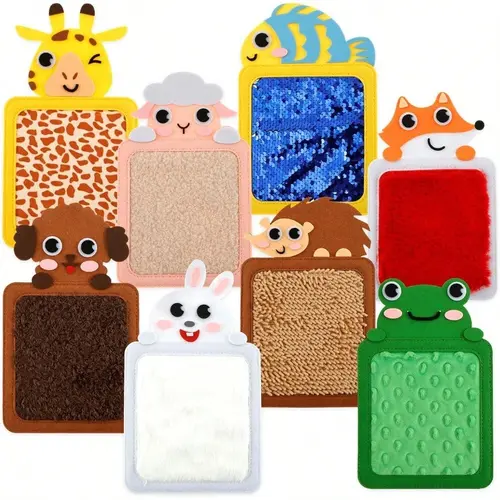8pcs Animals Texture Plush Color Recognition Touch Toys Sensory Mats for Kids - Educational Animals Sensory Pads Fidget Toys for Kid Toddler Baby, Sensory Tiles Wall Panel Disorder Toys for Tactile Play, Playful Learning Gift, Activity Play Mat, Interlock