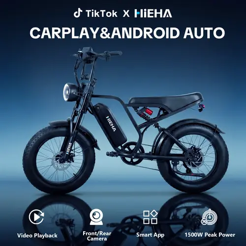 【HiEHA】All Terrain Electric EBike with Carplay & Android Auto, Smart App, Front and Backup Camera,   1500W Peak Power 34MPH Max Speed 40-70 Miles Range Full Suspension 20"×4.0" Fat Tires 48V 15AH Removable Battery,  TikTokShopBackToSchool