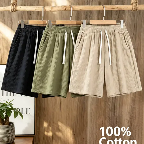 Women’s 3-pack summer soft, loose drawstring casual shorts—lightweight, breathable cotton-linen athletic shorts that are versatile for home and going out.