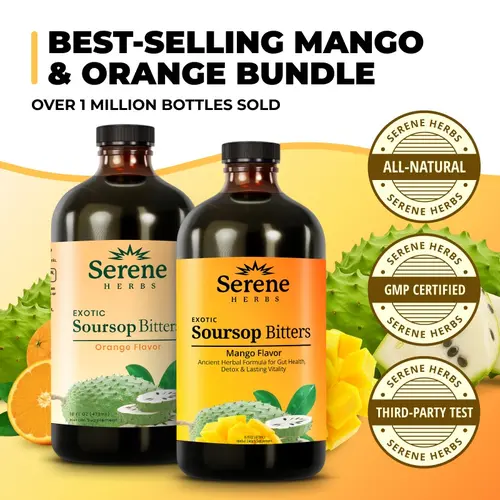 Serene Herbs Mango & Orange Bitters Bundle | Organic Herbal Detox for Digestive Health Gut Healthy Booster Immune Support & Energy | Non-GMO, Vegan (32 fl oz, 16 fl oz Each)