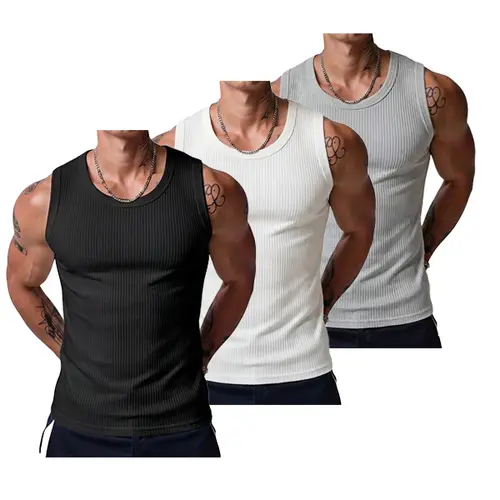 Men's Ribbed Wide-Strap Tank Top - Male Clothing Gymwear Gymclothing Activewear for Fitness Gym Fitness Sportswear, High-Stretch Breathable Heavyweight Drapey Fit Sleeveless Athletic Shirt for Workouts, Casual Days