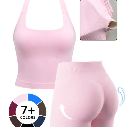 Women's Plain Tank Top + High Waist Shorts Sport Set, Activewear Workout Set, Breathable Quick-Dry Workout Clothes, Yoga Gym Running Apparel, Summer Fitness Gear