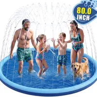Non Slip Splash Pad for Kids and Dogs, 80" Sprinkler Splash Pad with 5mm Reinforced Edges,0.58mm Thickened Dog Pool,Outdoor Water Toys for Toddlers,Summer Backyard Fountain Play for Girls Boys Pets