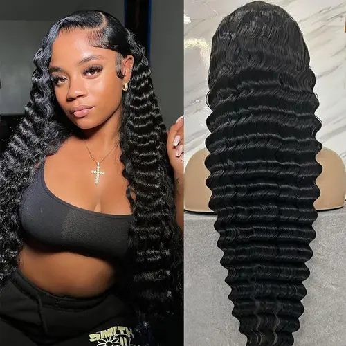 [30 Inch $83] [ 5 free gifts] Imani 32 Inch 13x6 Deep Wave Lace Frontal Human Hair Wigs Pre Plucked 200% Density Deep Curly Wig for Women Daily Use Affordable Wig #Summervibes