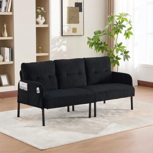 Durable 2-Seater Corduroy Comfy Couch - Oversized Modern Plush Upholstered Loveseat with Fixed Arms, Metal Legs, Side Pockets, Couch for Bedroom, Indoor Living Room Accent Furniture, Sturdy, Dorms, Double-Seater Design