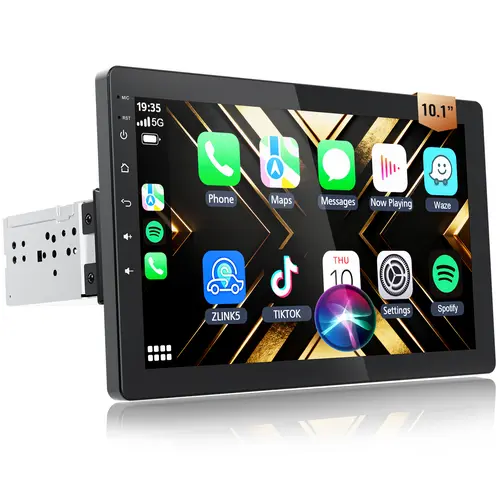Haudio 2026 10.1" Rotatable Touch Screen Single Din Vertical Fit Car Stereo - Android 13, 4-Core CPU, 2GB+32GB, Wireless CarPlay/Android Auto, GPS Navigation, Hi-Fi Sound, Bluetooth 4.2, AHD Backup Camera with sunscreen backtoschool
