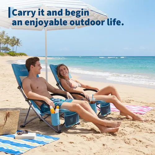 #Summervibes Garveetools Camping Chair, Folding Fully Padded Outdoor Lawn Chair with Side Pocket,Portable Recliner for Patio, Backyard, Supports 400 lbs
