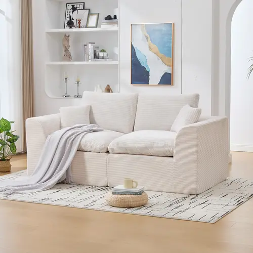 2-Seater Modular Sectional Cloud Couch - Boneless Modern Minimalist Indoor Sofa, Removable Cushion Covers, No-Assembly Deep Seat Comfy Lounge, Living Room Apartment Furniture