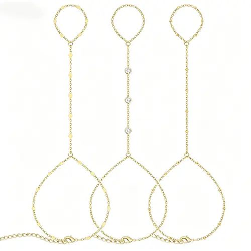17KM 3Pcs New Dainty Stackable Ring Hand Chain, Adjustable 14K Gold-Plated Trendy Bracelets for gift summerwins,summeroutfits,vacationoutfits,beachoutfits