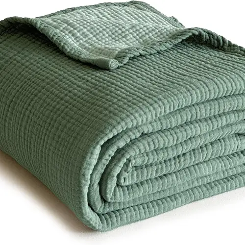 Simple&Opulence 4-Layer Pleated Muslin Fabric Blanket - Soft, Lightweight, Breathable Material Blanket, Cozy Textile Throw for Bed, Couch, Beach/Picnic Ready, All-Season Bedding, Aesthetic Home Decor, Boujee Household Item