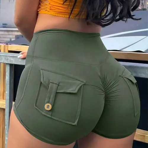 High-Waisted Butt-Lifting Yoga Shorts for Women, Sporty Slim-Fit Workout Pants with Pockets, Breathable Stretch Fabric for Running & Cycling, Athletic Fitness Shorts