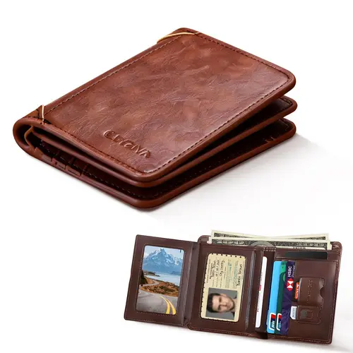 Men's Classic  Tri-fold Wallet, Durable Retro Short Multi-function Credit Card Holder with 2 ID Windows & 11 Credit Card Slots, Ideal Father's Day Gifts for Him, Men's Accessories