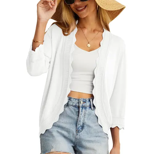 GRECERELLE Women's 3/4 Sleeve 2026 Summer Cardigan Lightweight Casual Open-Front Cropped Shrug Sweaters for Women
