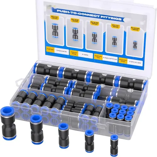 50-Pack Air Tube Fittings, Air Line Fittings, Straight-Through Push-Fit Connectors, 4/6/8/10/12 mm, Quick-Release Pneumatic Fittings, Plastic Straight-Through Tube Fittings, Push-Fit Tube Fittings