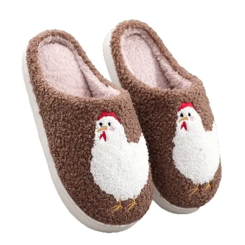 Women's Cute Cartoon Chicken Design Plush Slippers Casual Soft Comfortable Home Slippers Warm for Indoor & Outdoor Use Fall Winter House Slippers