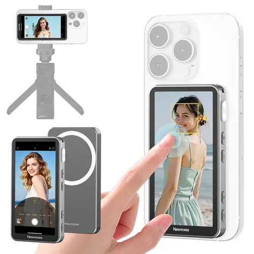 Newmowa Magnetic Back Touchscreen Selfie Monitor - iPhone11/12/13/14 Only, 1080P Wireless/Bluetooth 4K 30fps Recording, Focus Adjustment, Mobile Cellphone Smartphone Accessories for Vlog Live Stream