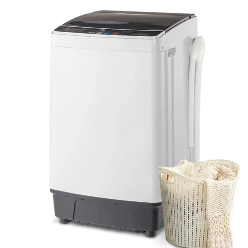 ZOKOP XQB82-6C08 110V 60Hz Top-Load Full-Automatic Washing Machine for Small Spaces, Portable Compact Laundry Washer with Drain Pump Freedom, 10 Wash Programs, 8 Water Levels, LED Display, 17.8 Lbs Capacity, 1-Button Wash Setup, Spin Cycle, Black