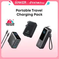 Anker Portable Laptop Power Bank with Built-In Cables, 25000mAh High-Capacity Durable Battery - 5-in-1 Ultra-Compact Global Charging Accessory with Nano Adapter, 140W GaN 4-Port Mobile Charger with Intuitive Touch Controls for Smartphones, USB Devices