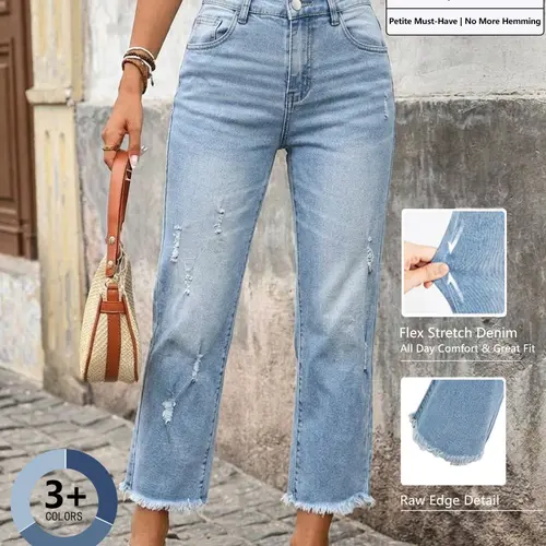 Women's Loose-Fit Cropped Jeans, Casual Denim Capri Pants, Elastic Fabric, All-Season Wear, Perfect for Outing and Dates, Bottom, Summer Fashion Jeans