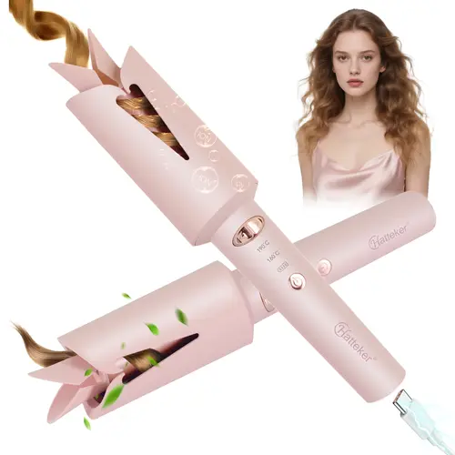 Hatteker 25mm/0.98in Self Rotating Curler - Ionic Curling Wand, 360° Dual-Direction Rotation, 2 Temp Settings, Anti-Scald, Anti-Tangle, Wireless Automatic Hair Styler for Bouncy Curls, Ceramic Glaze Curler