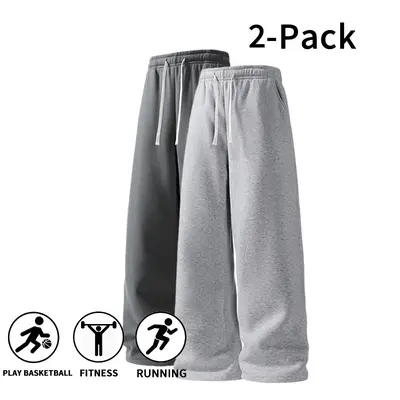 2-Pack Autumn/Winter Ultra-Soft Wide-Leg Sweatpants | Breathable Athletic Pants for Basketball, Running & Gym