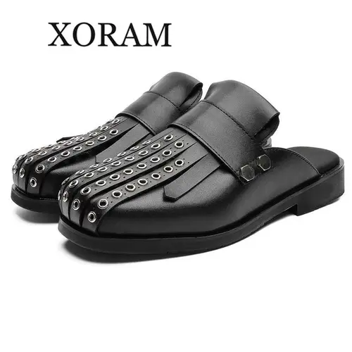 XORAM Men's Footwear - Large, Laceless Hands-Free Slip-In Easy Walk Loafers, Thick Chunky Sole Slip-On Mules Loafers, Wide Feet Comfortable Platform Lift Commuting Shoes for Outdoors & Daily Wear